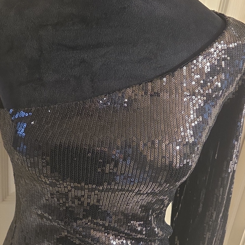 One-Shoulder Black Sequin Dress NWT - Picture 8 of 16